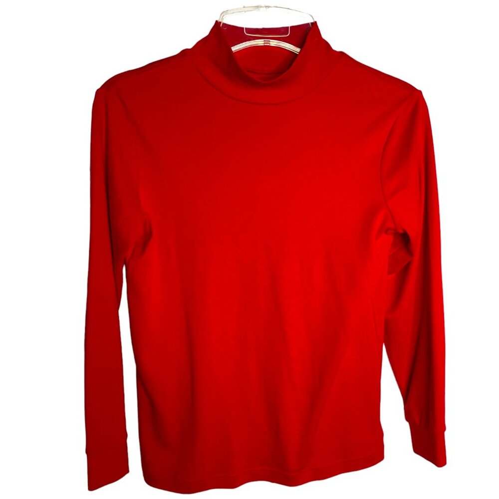 Land's End Womens Red 100% Cotton Turtleneck Knit T-Shirt Size M Academia Office